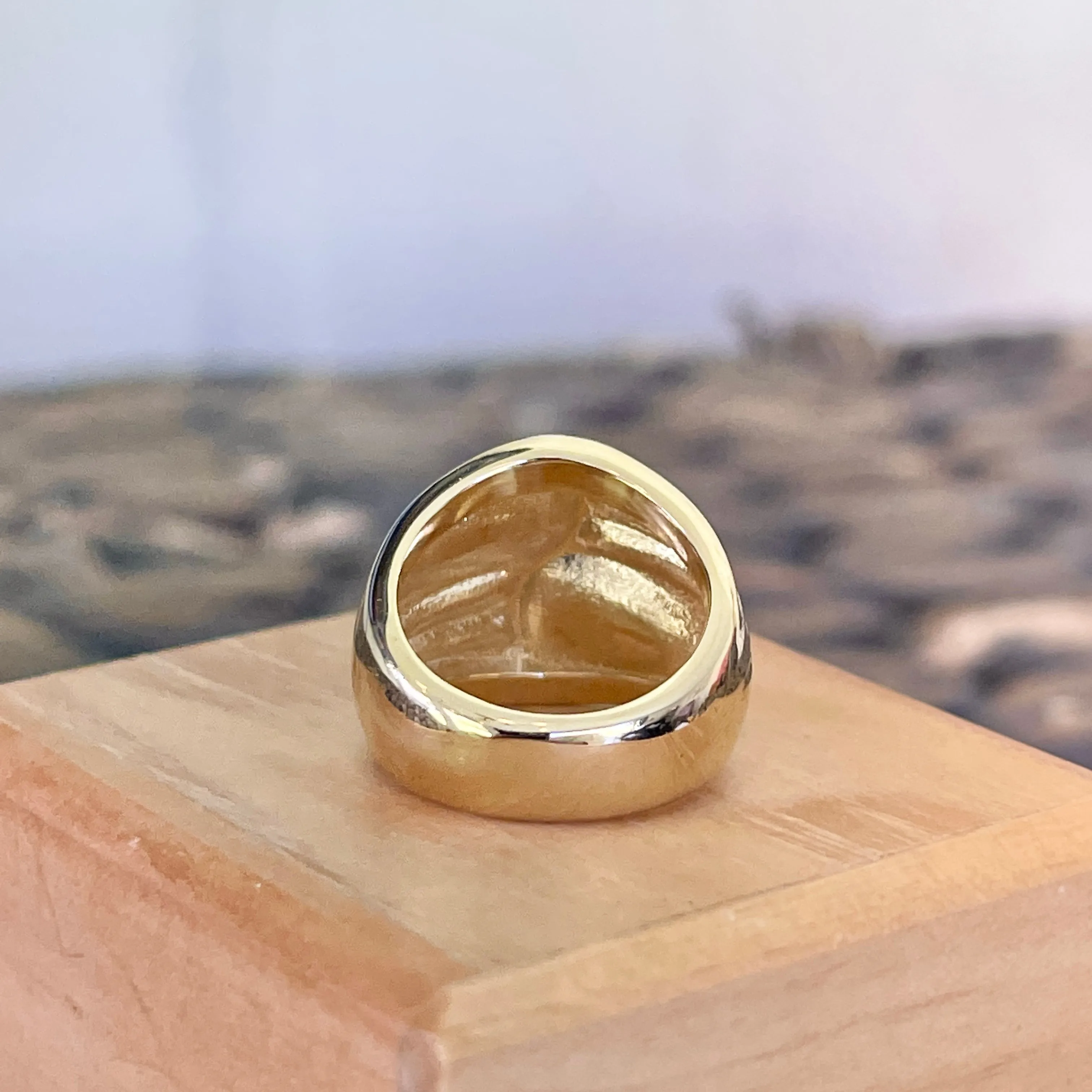 10KT Yellow Gold Grooved   Concave Cigar Band Ring