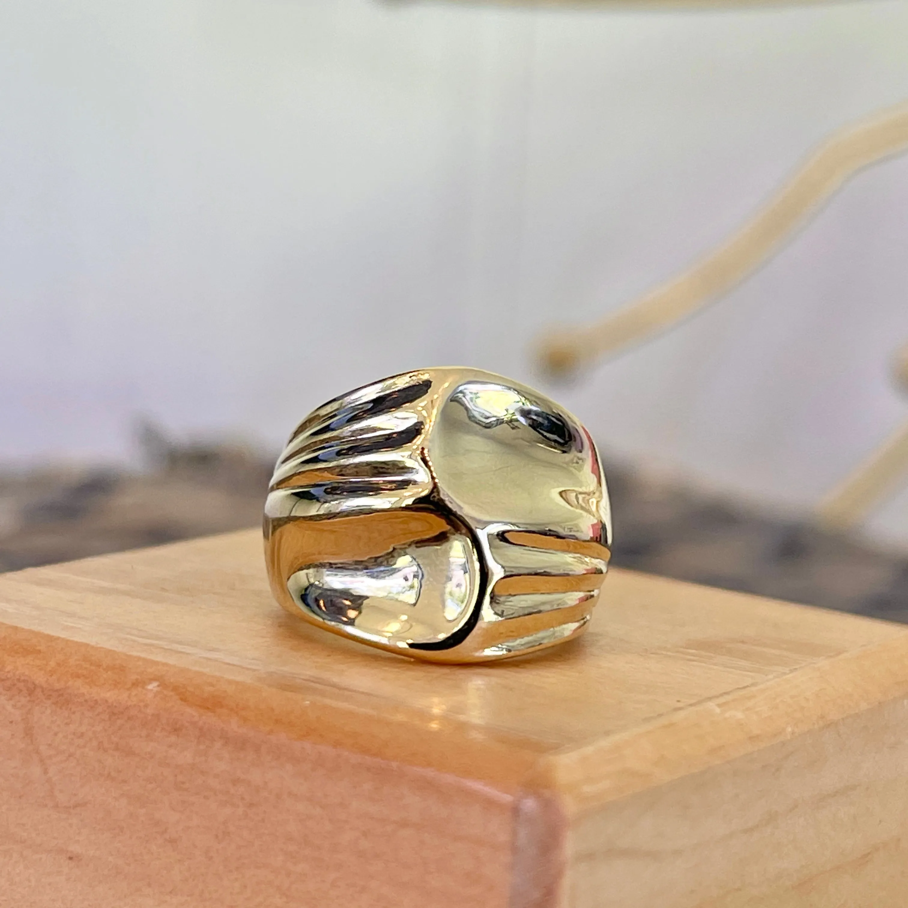 10KT Yellow Gold Grooved   Concave Cigar Band Ring