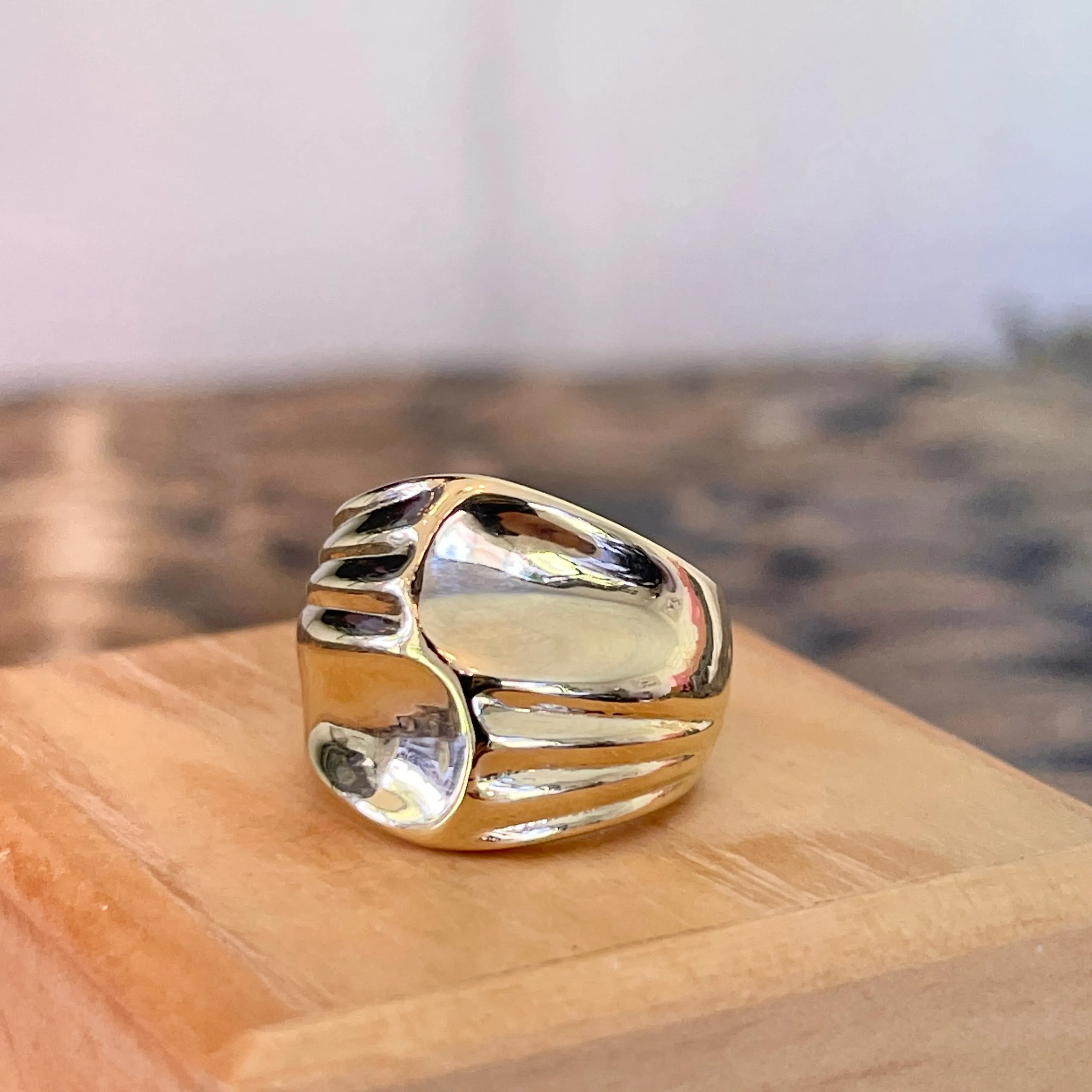 10KT Yellow Gold Grooved   Concave Cigar Band Ring