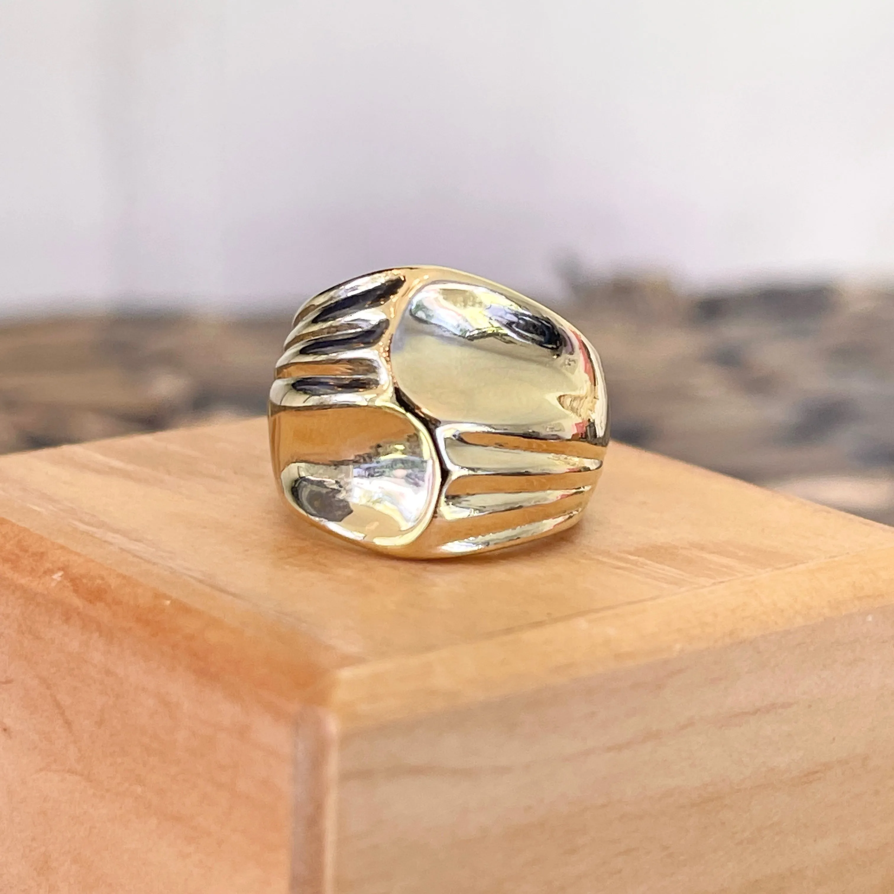 10KT Yellow Gold Grooved   Concave Cigar Band Ring