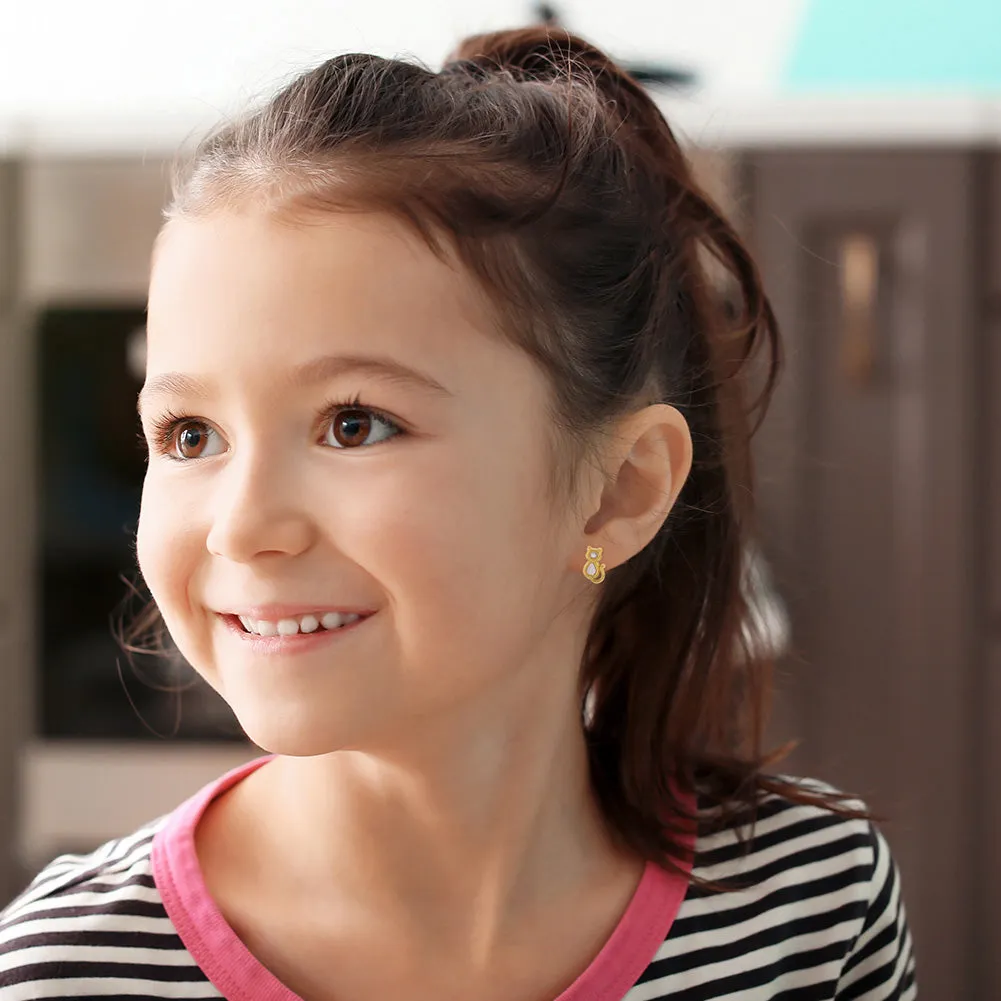 14k Cat Children's Screw Back Earrings