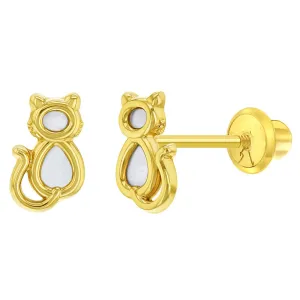14k Cat Children's Screw Back Earrings
