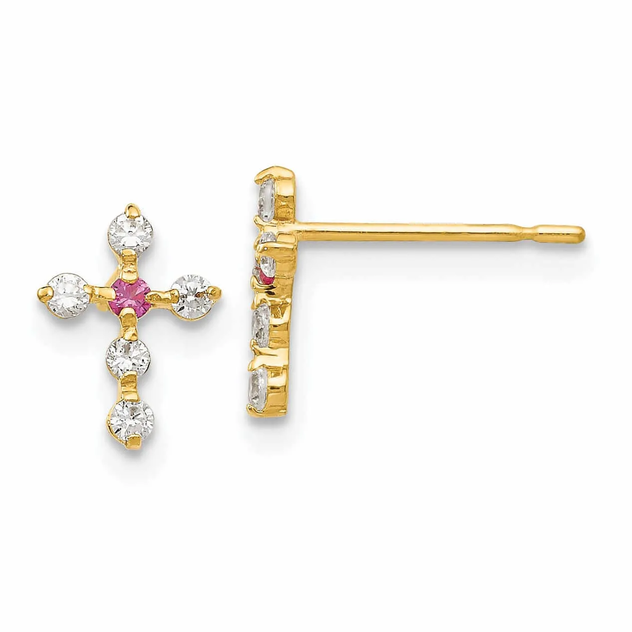 14k Madi K CZ Childrens Cross Post Earrings