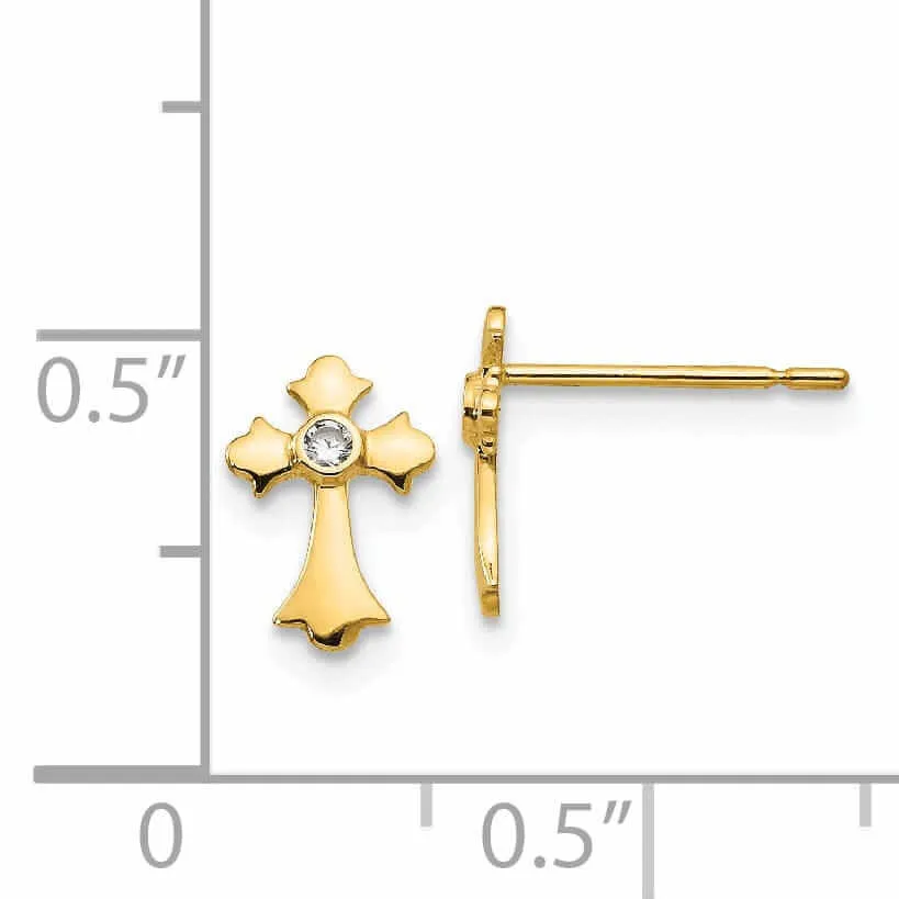 14k Madi K CZ Childrens Cross Post Earrings