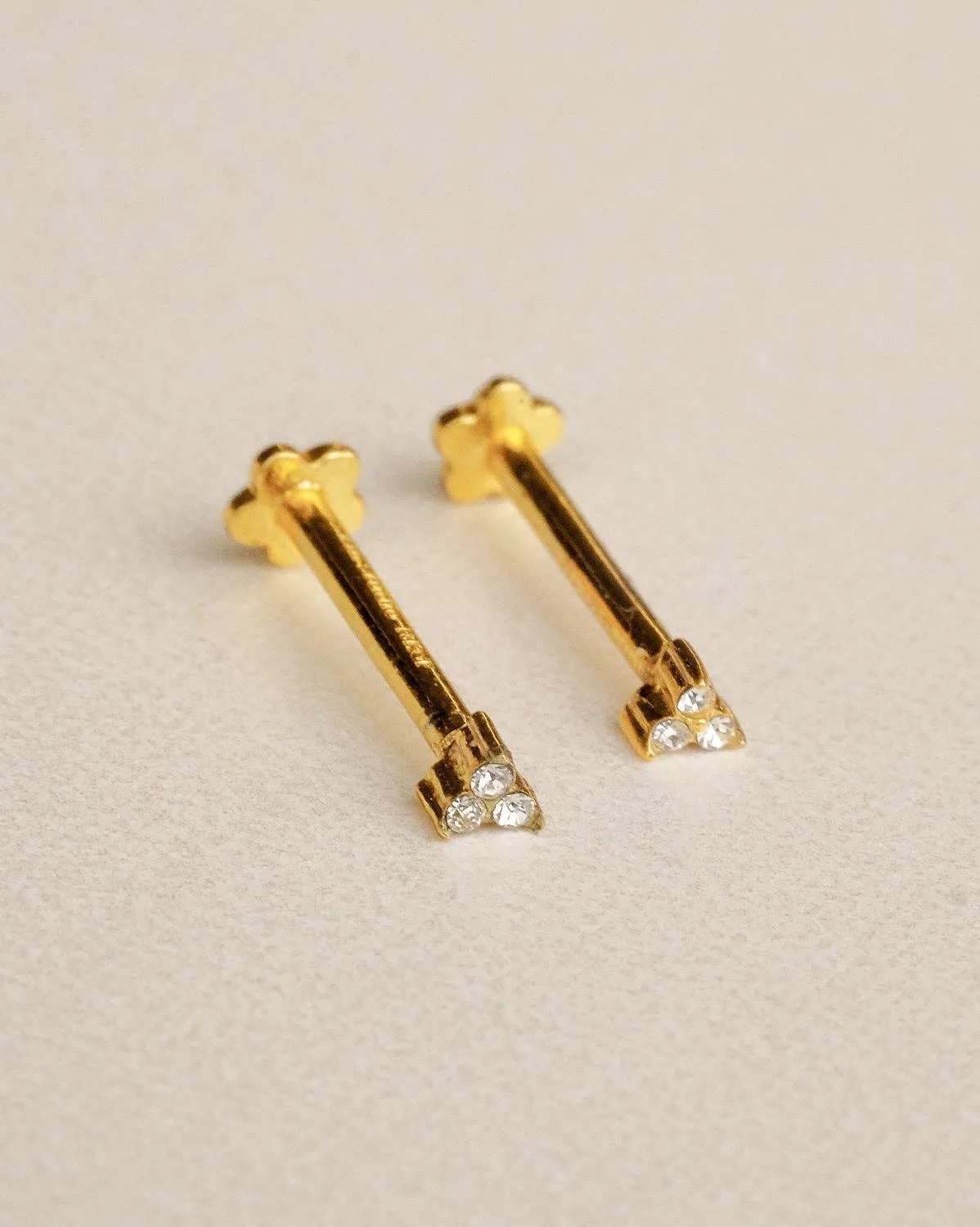 14K Solid Gold Angela Tiny Trio Stud