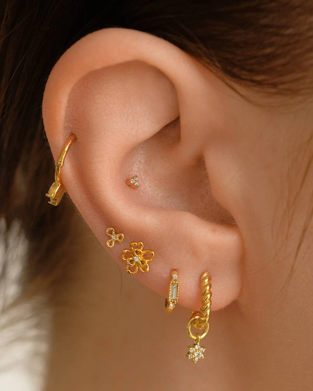 14K Solid Gold Angela Tiny Trio Stud