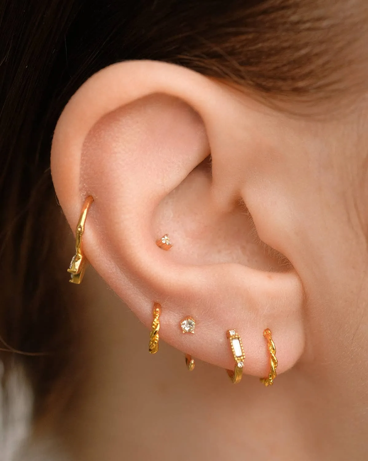 14K Solid Gold Angela Tiny Trio Stud
