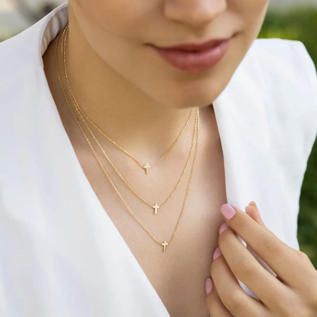 14K Solid Gold Cross Necklace