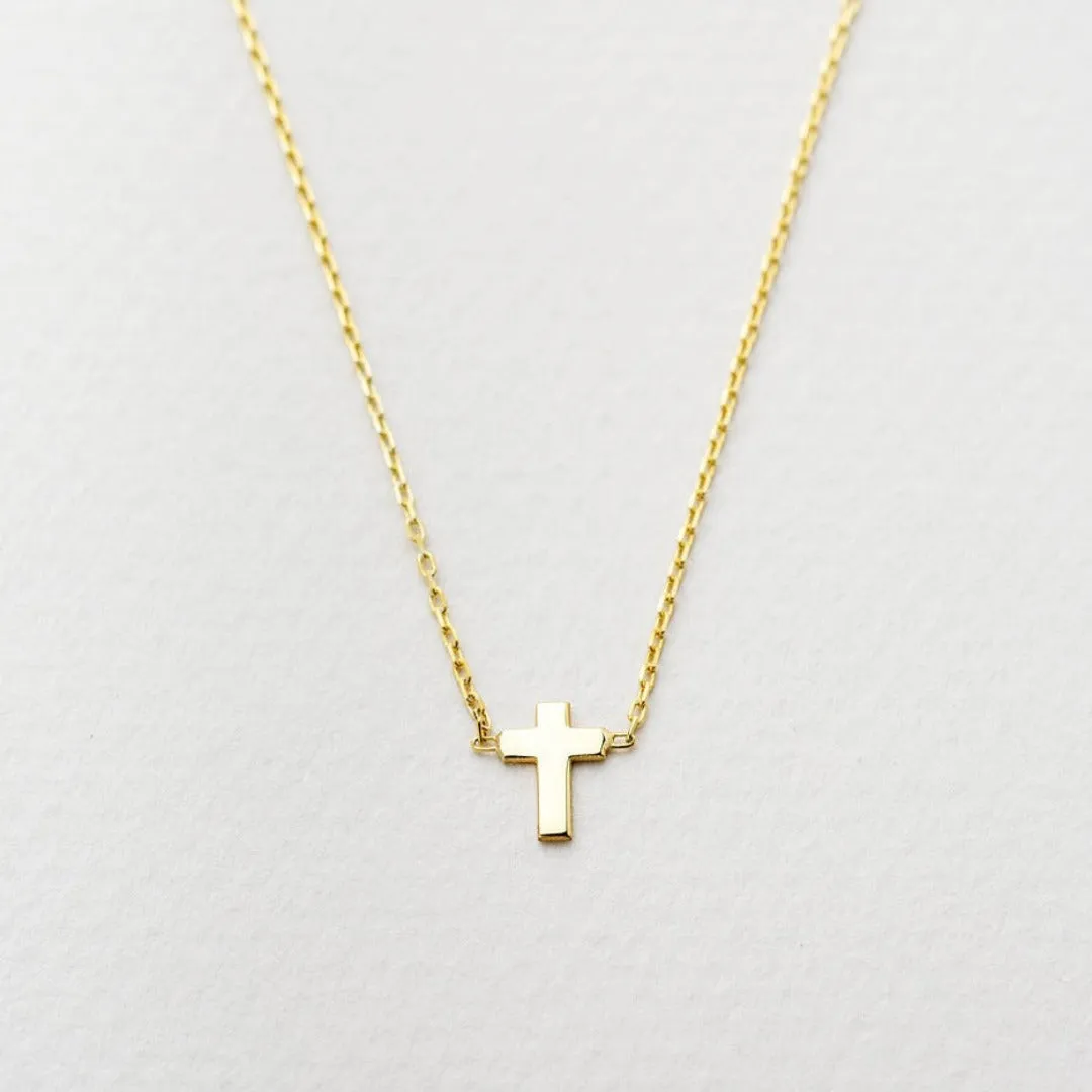 14K Solid Gold Cross Necklace