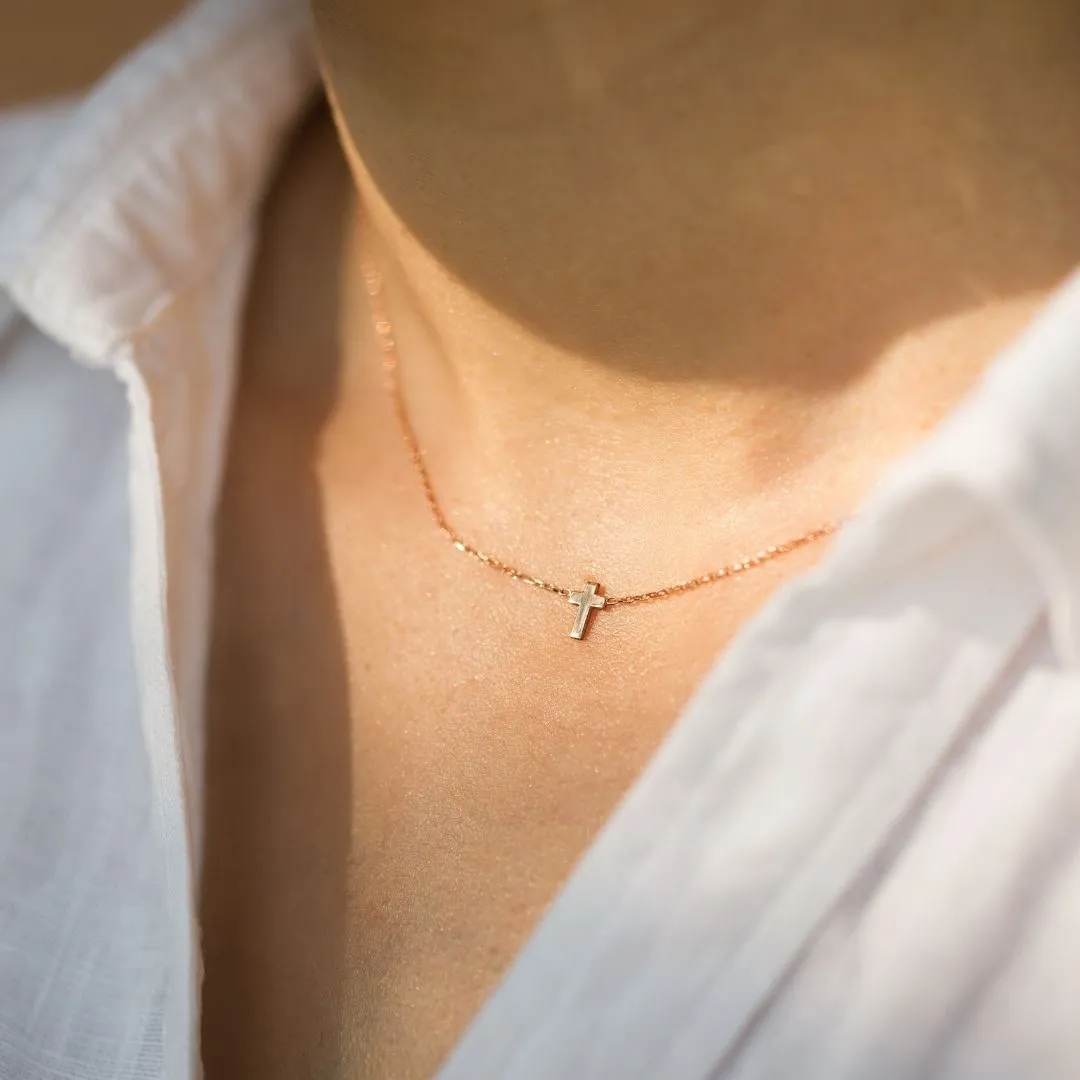 14K Solid Gold Cross Necklace
