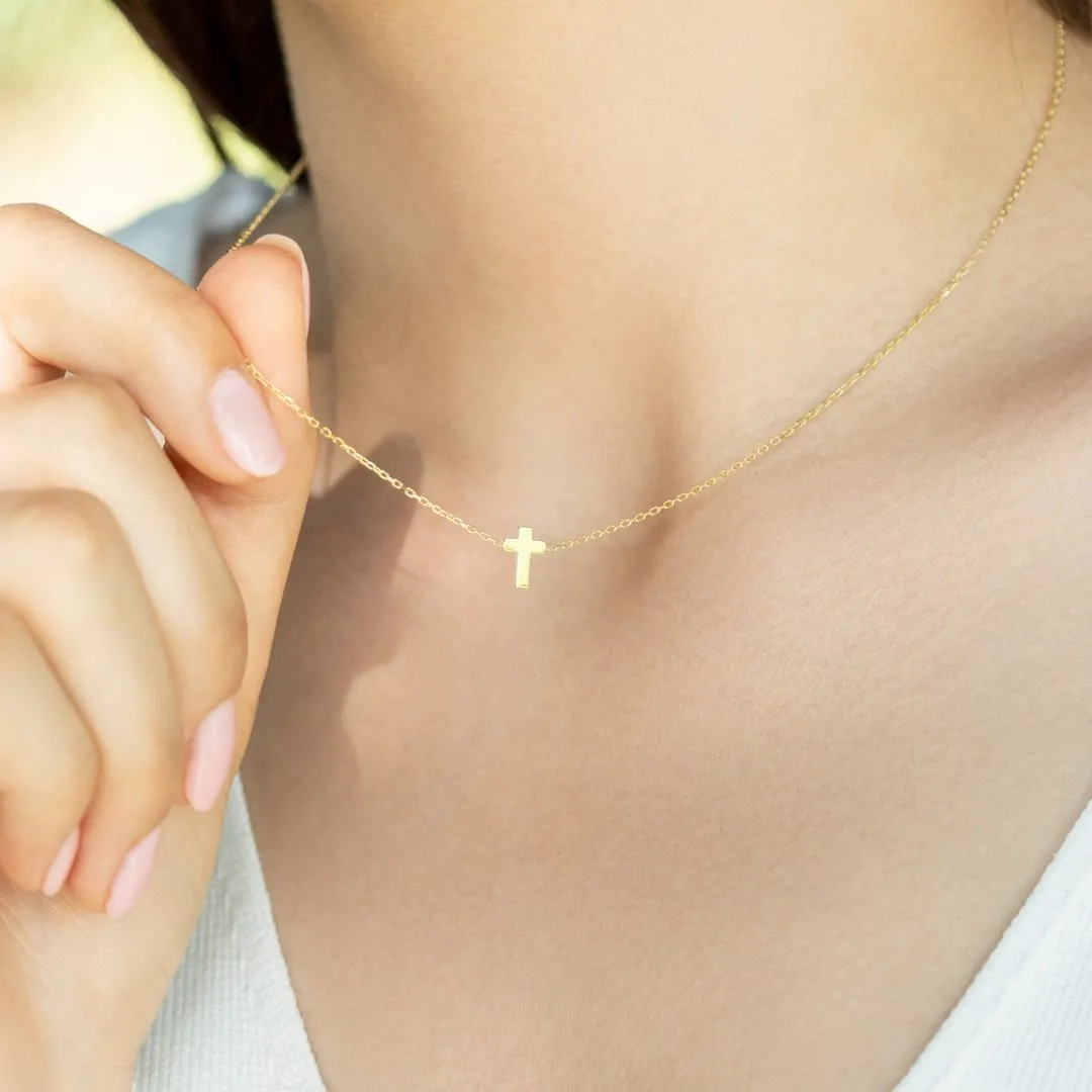 14K Solid Gold Cross Necklace