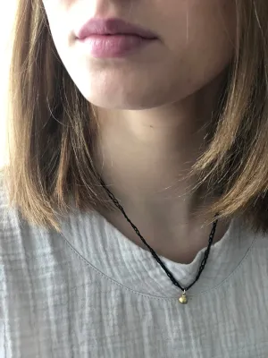 14K Solid Gold Pendant With Black Knitted Necklace Thread