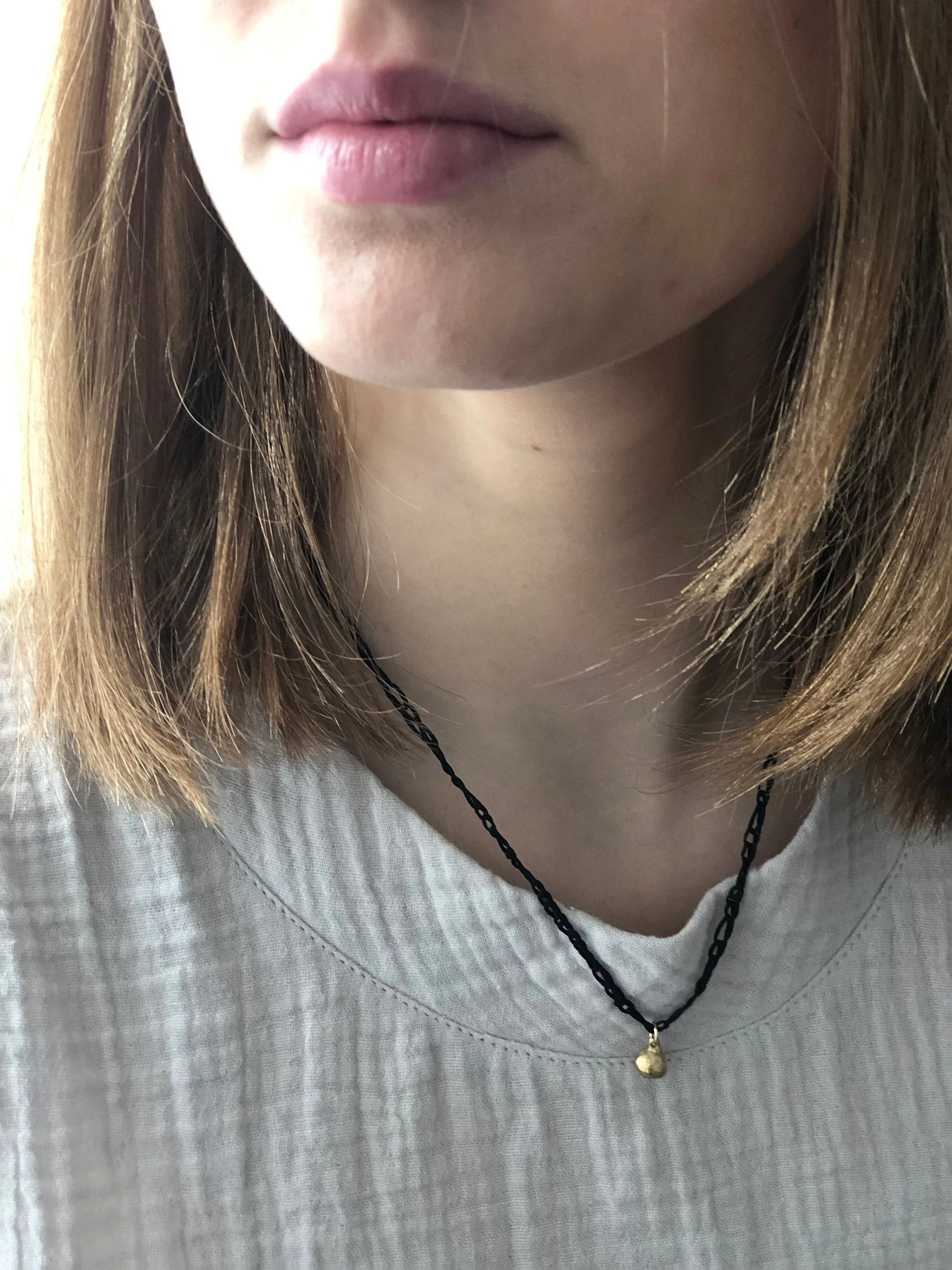 14K Solid Gold Pendant With Black Knitted Necklace Thread