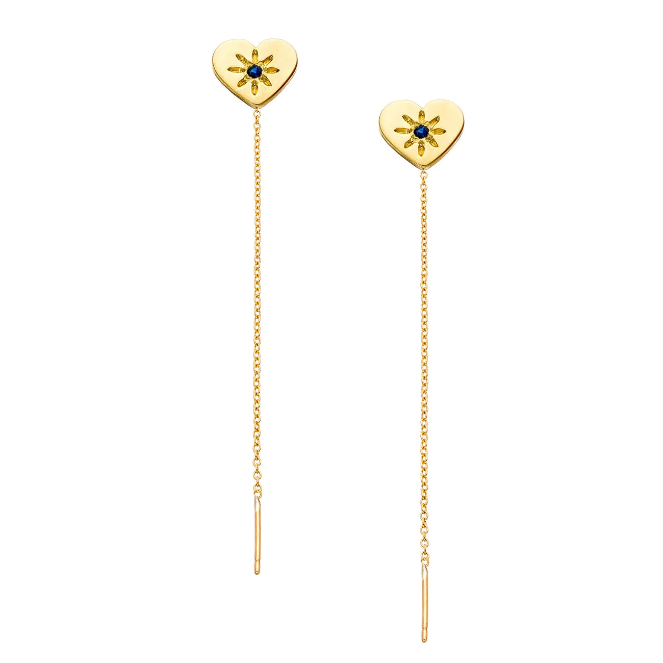 14K - Tiny Love Stud Thread Thru Earring Single – Heart with Precious Stone