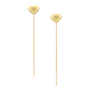 14K - Tiny Love Stud Thread Thru Earring Single – Heart with Precious Stone