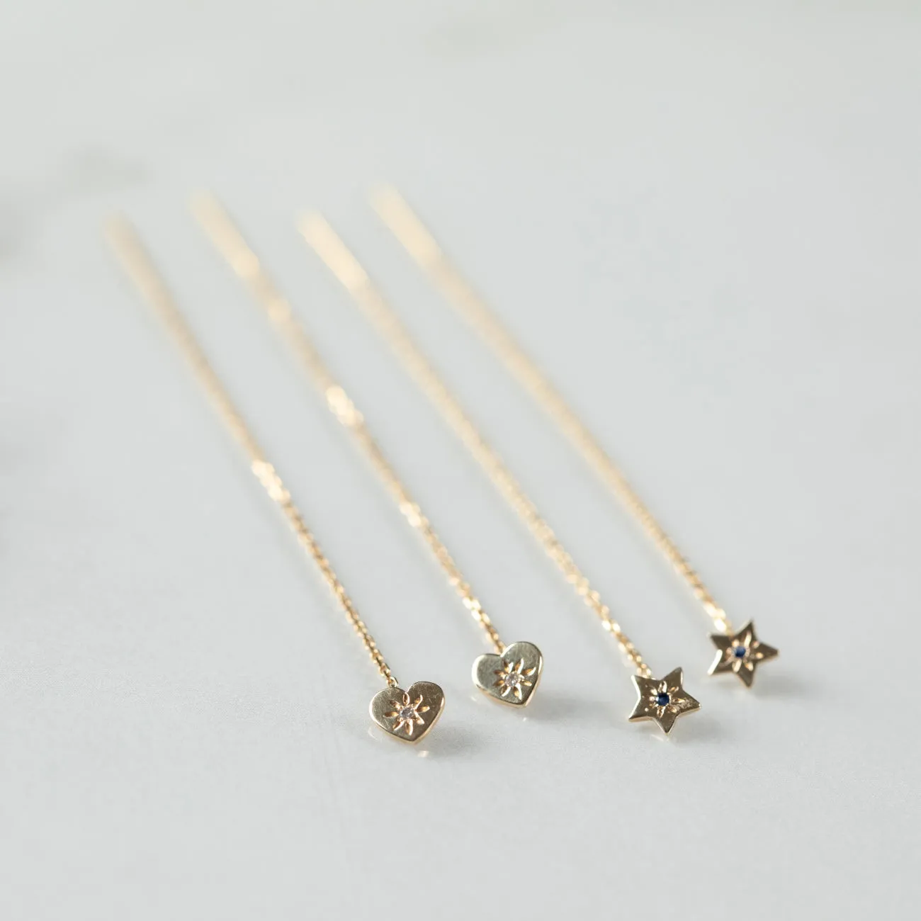 14K - Tiny Love Stud Thread Thru Earring Single – Heart with Precious Stone