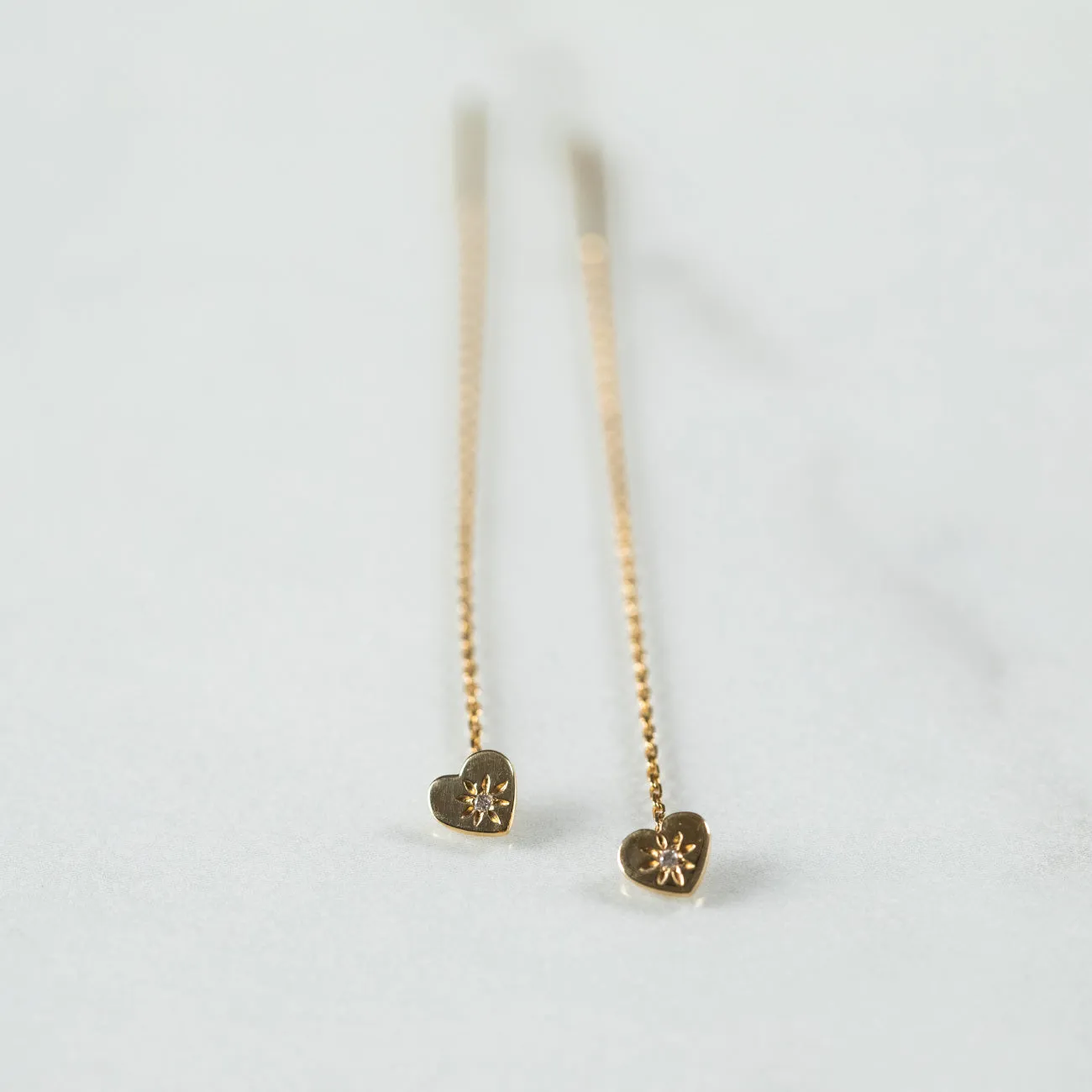 14K - Tiny Love Stud Thread Thru Earring Single – Heart with Precious Stone
