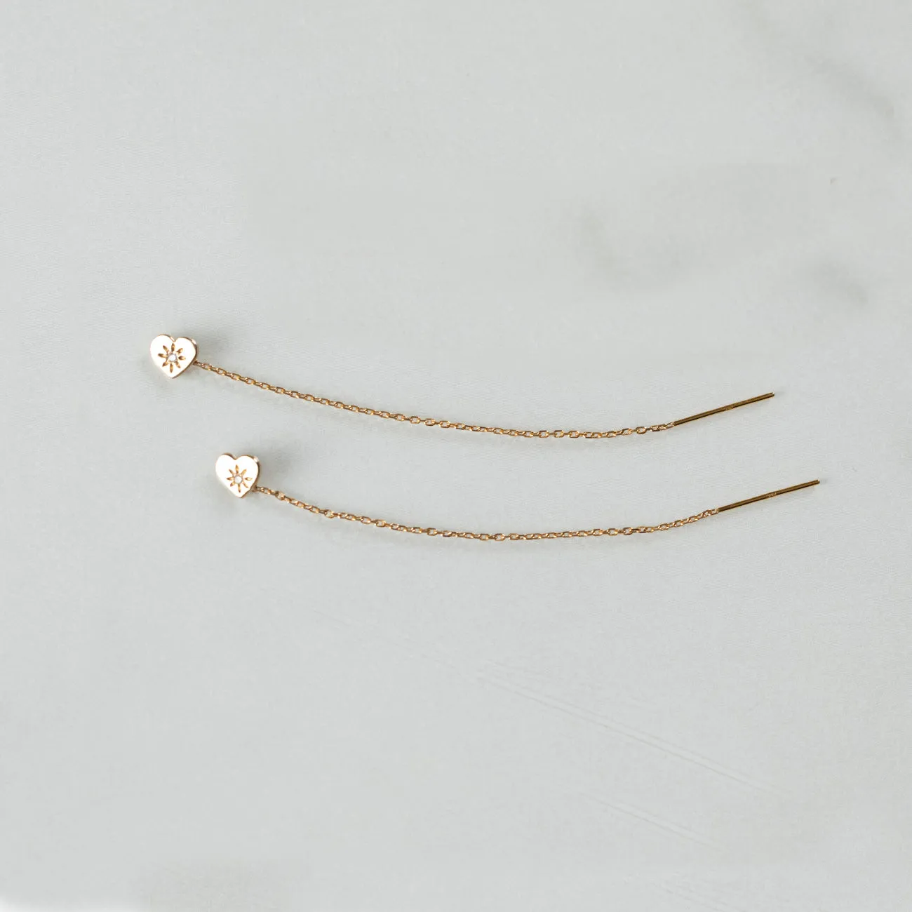 14K - Tiny Love Stud Thread Thru Earring Single – Heart with Precious Stone