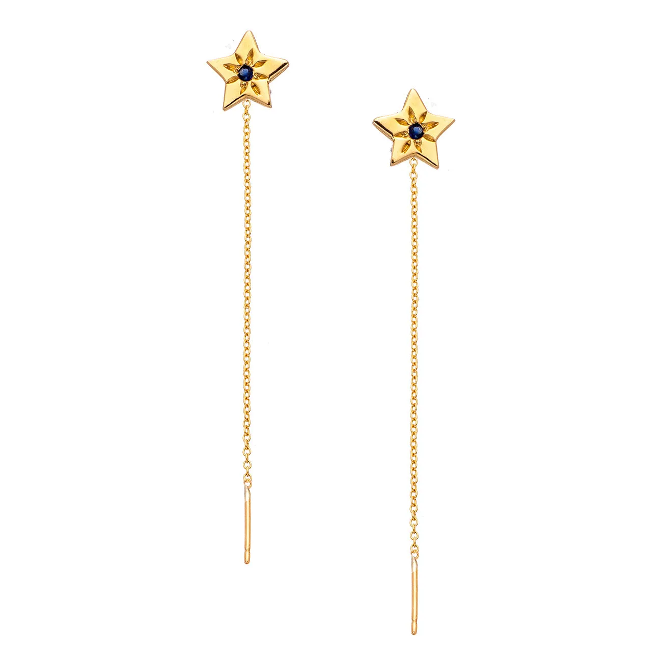 14K - Tiny Love Stud Thread Thru Earring Single – Star with Precious Stone