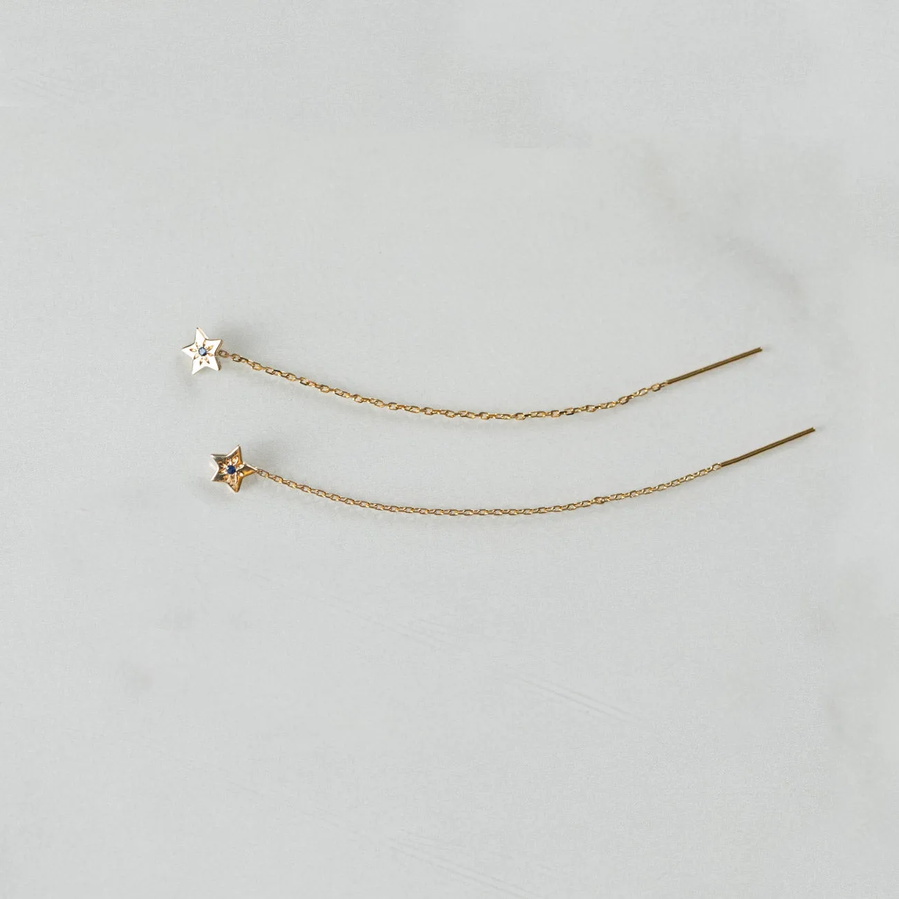 14K - Tiny Love Stud Thread Thru Earring Single – Star with Precious Stone