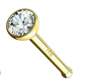 14K White Gold Diamond Nose Ring with Flush Bezel Setting - 20 Gauge, I1