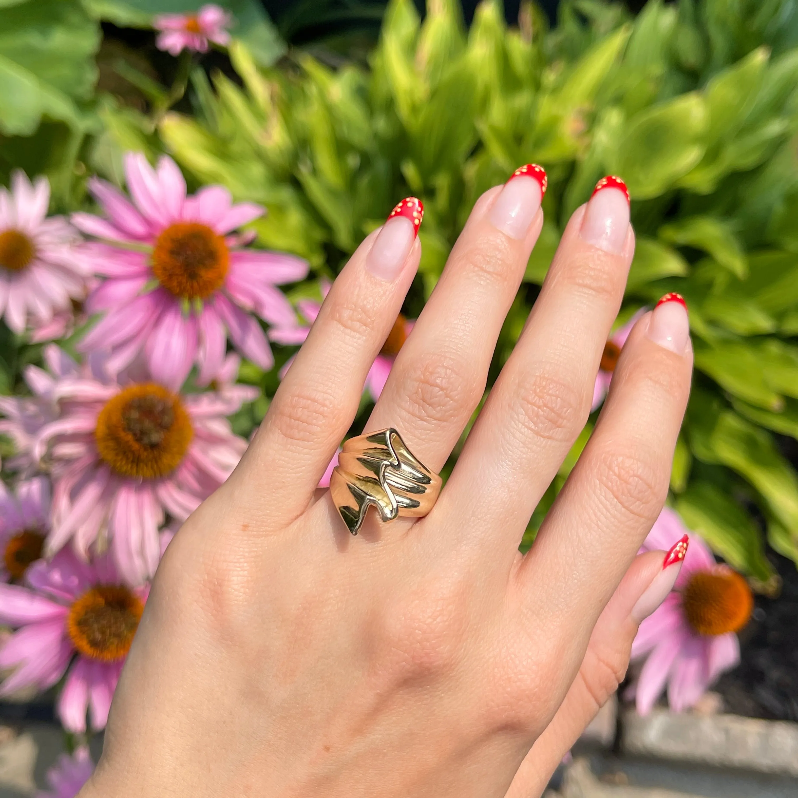 14KT Yellow Gold 3D Wave Ribbon Statement Ring