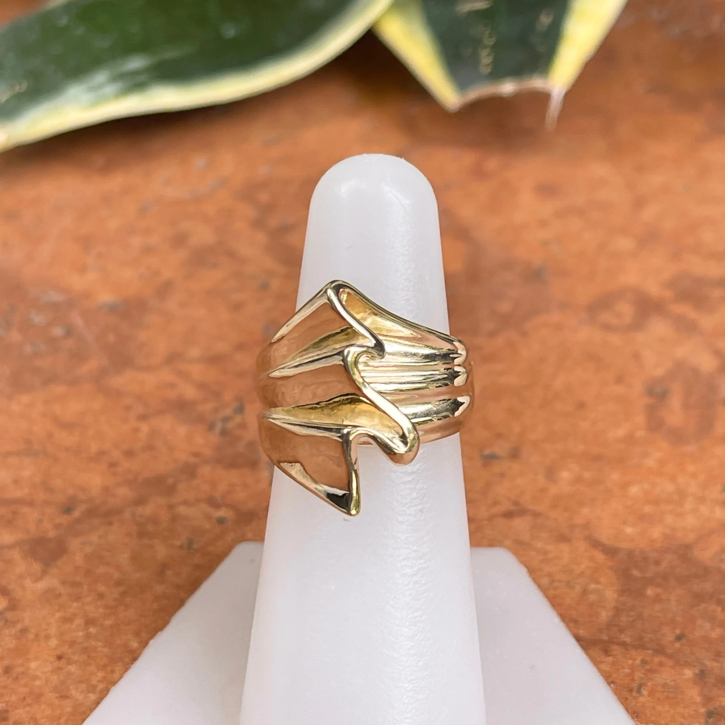 14KT Yellow Gold 3D Wave Ribbon Statement Ring