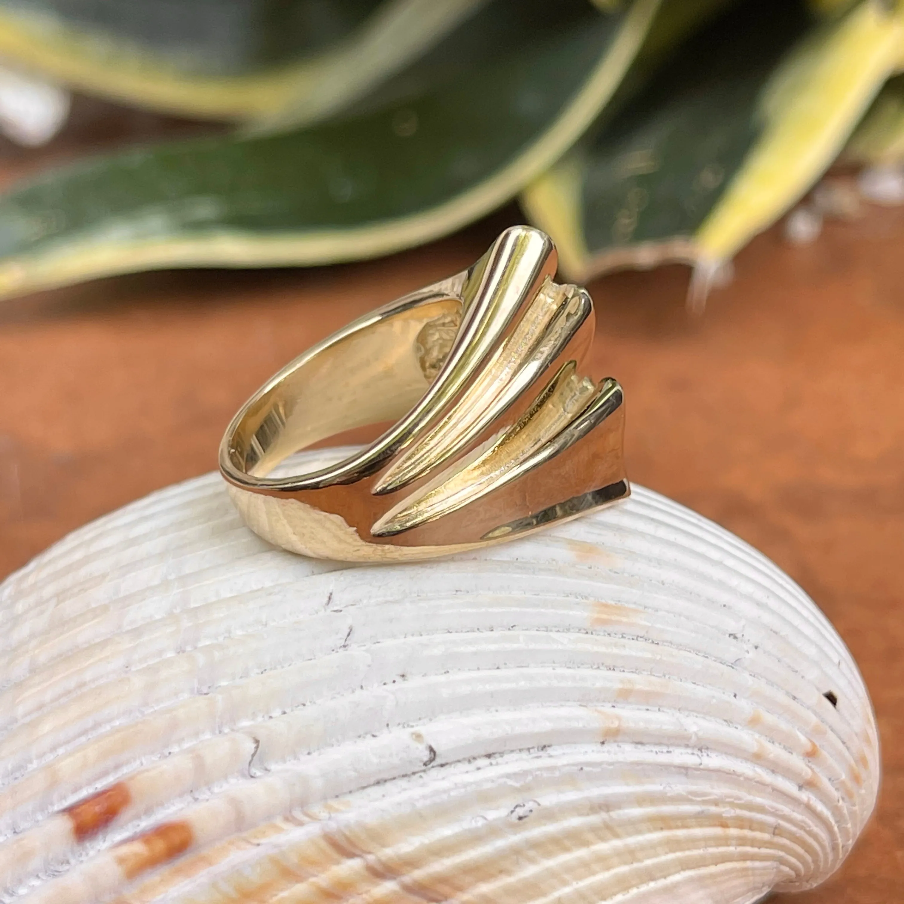 14KT Yellow Gold 3D Wave Ribbon Statement Ring