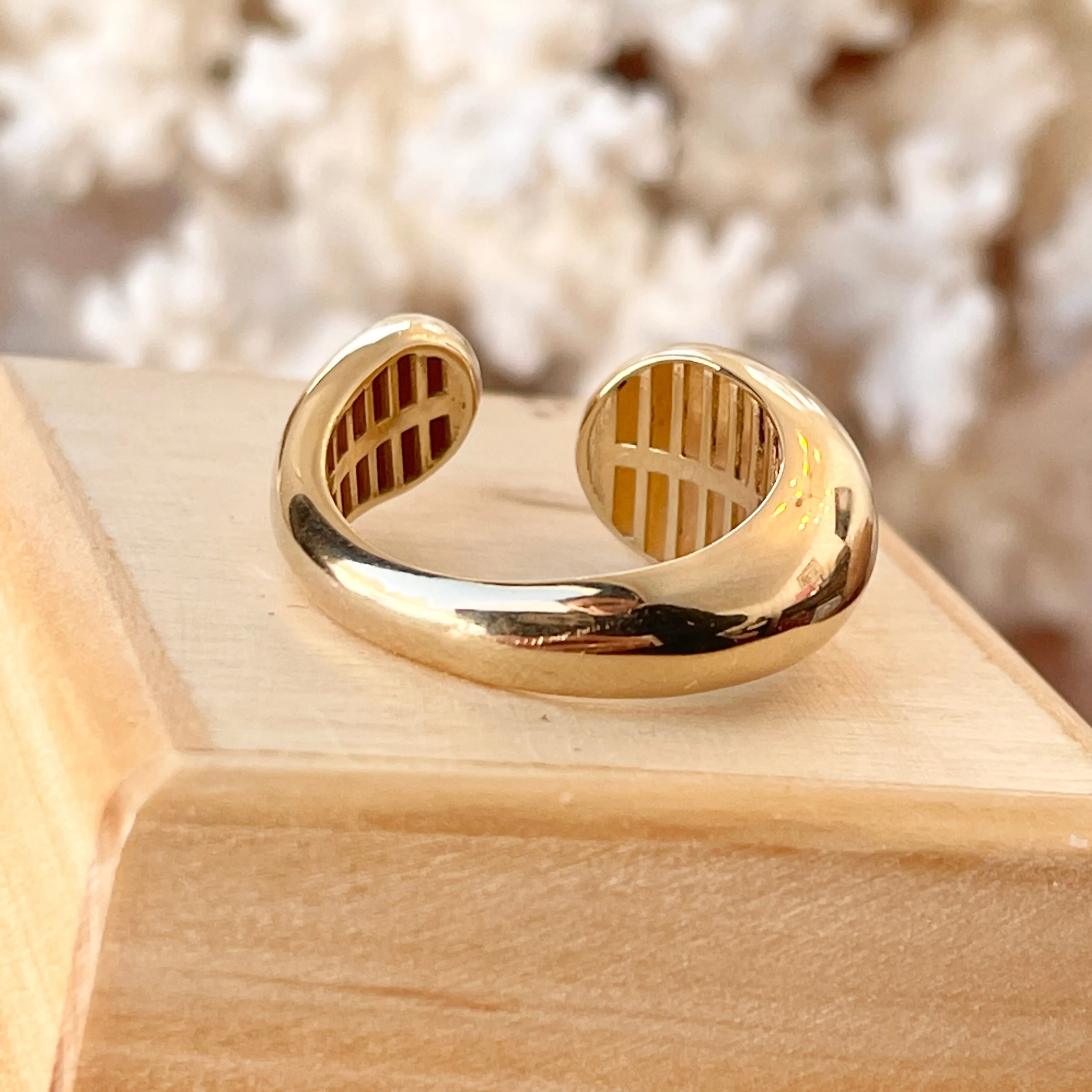 14KT Yellow Gold Polished Open Shank Artistic Dome Ring