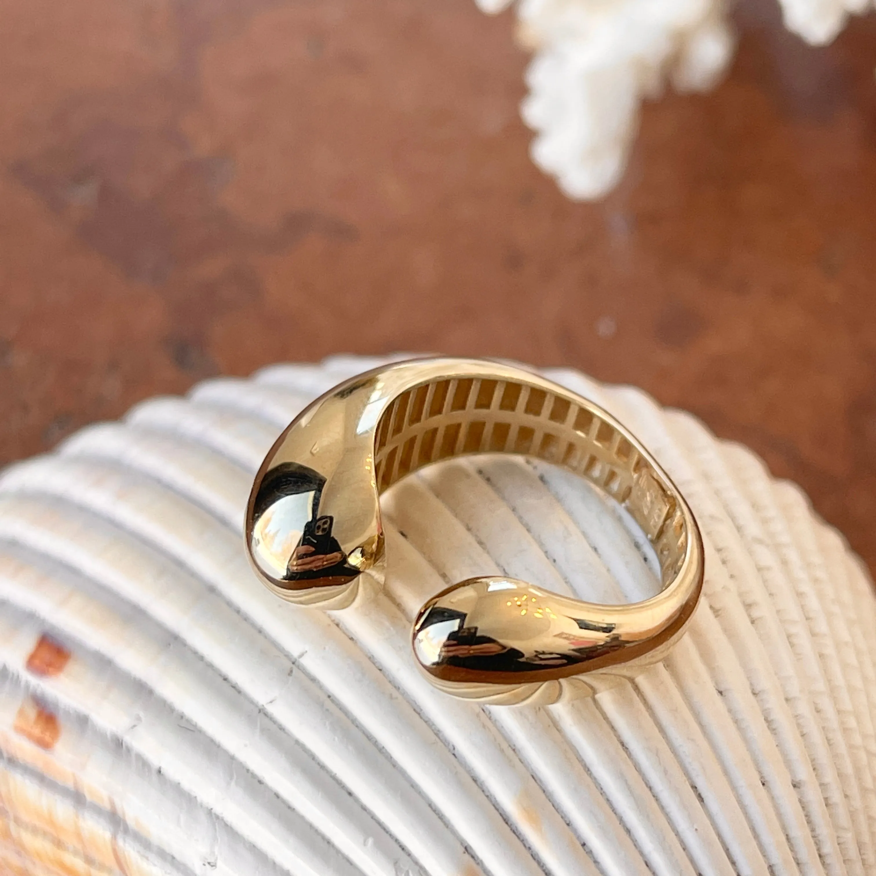 14KT Yellow Gold Polished Open Shank Artistic Dome Ring