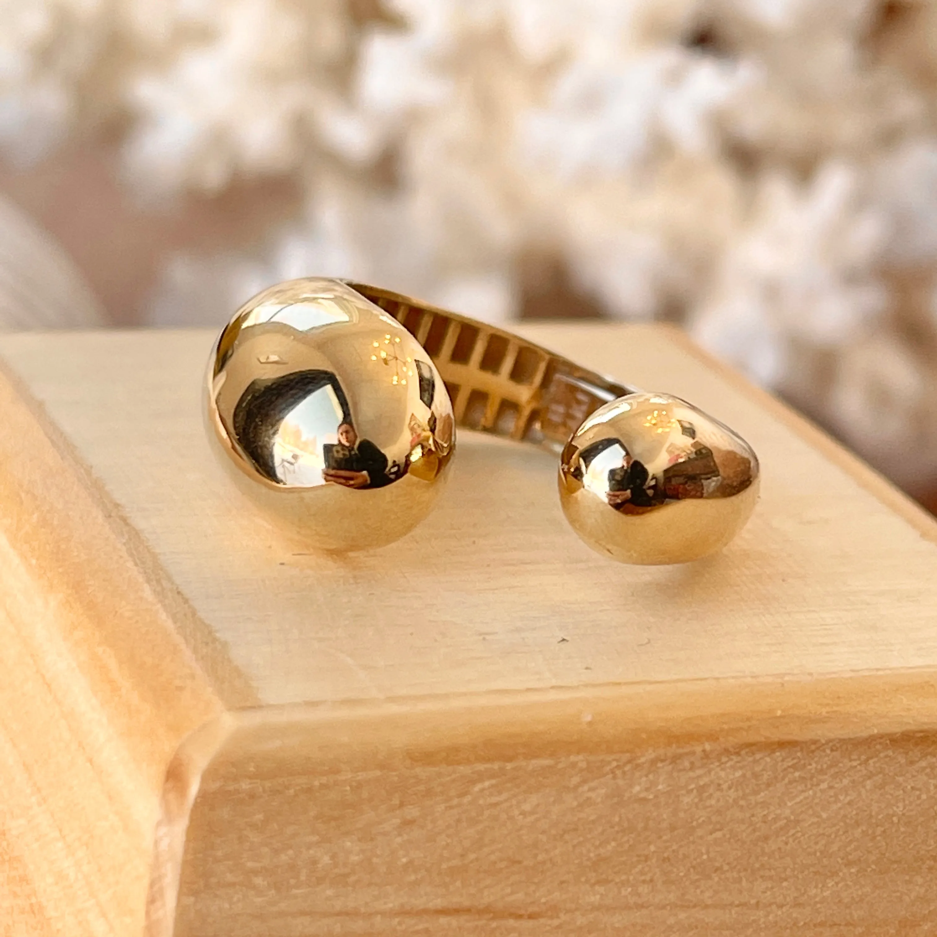 14KT Yellow Gold Polished Open Shank Artistic Dome Ring