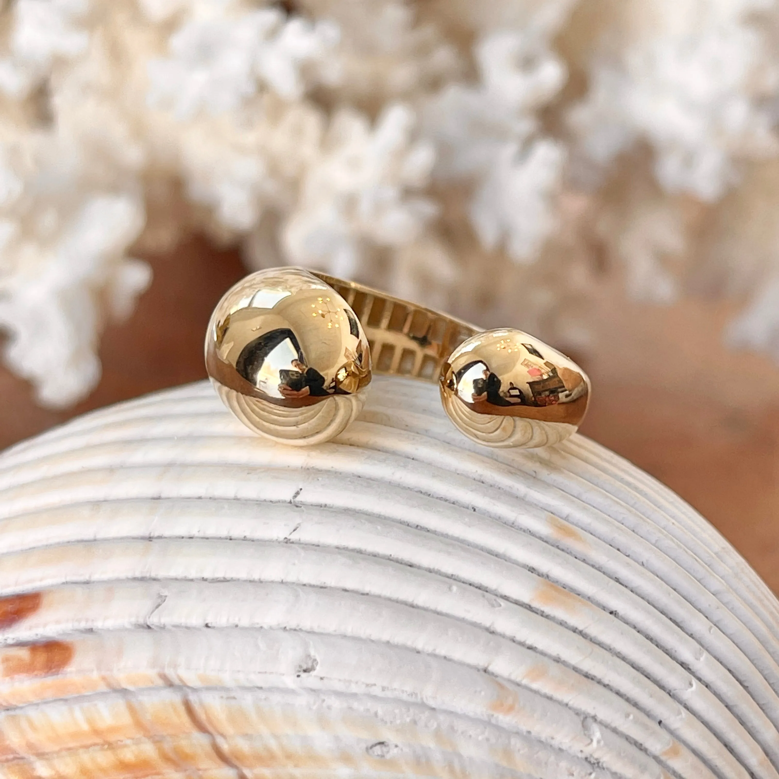 14KT Yellow Gold Polished Open Shank Artistic Dome Ring
