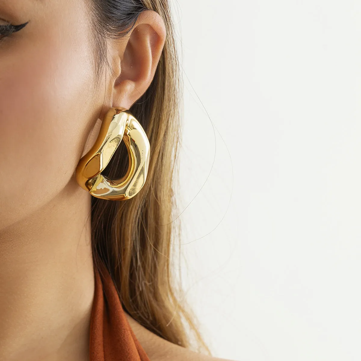 18K Gold-Plated Chunky Curved Drop Earring