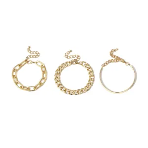 18K Gold-Plated Cut Figaro Bracelet Set