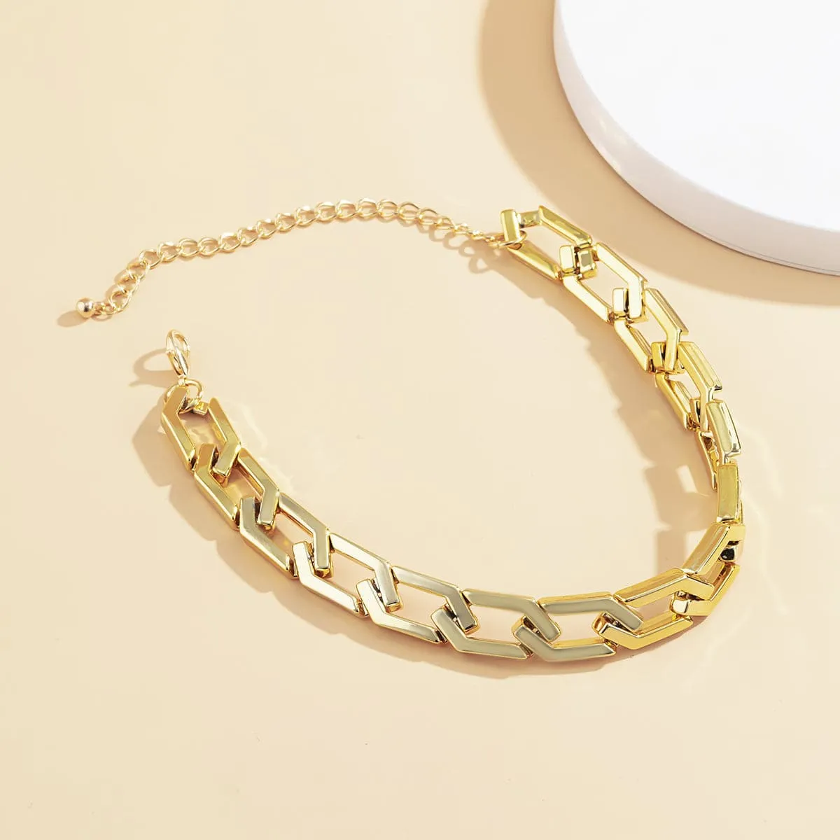 18K Gold-Plated Open Hexagon Choker Necklace