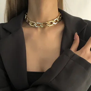 18K Gold-Plated Open Hexagon Choker Necklace