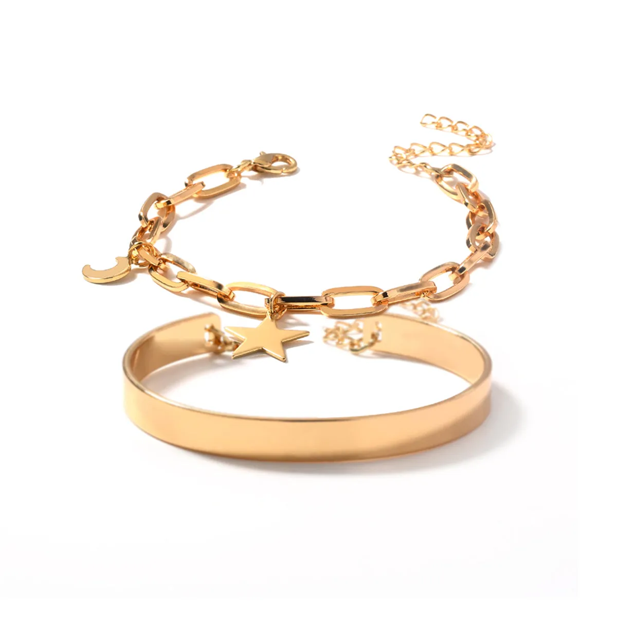 18K Gold-Plated Star Charm Bracelet Set
