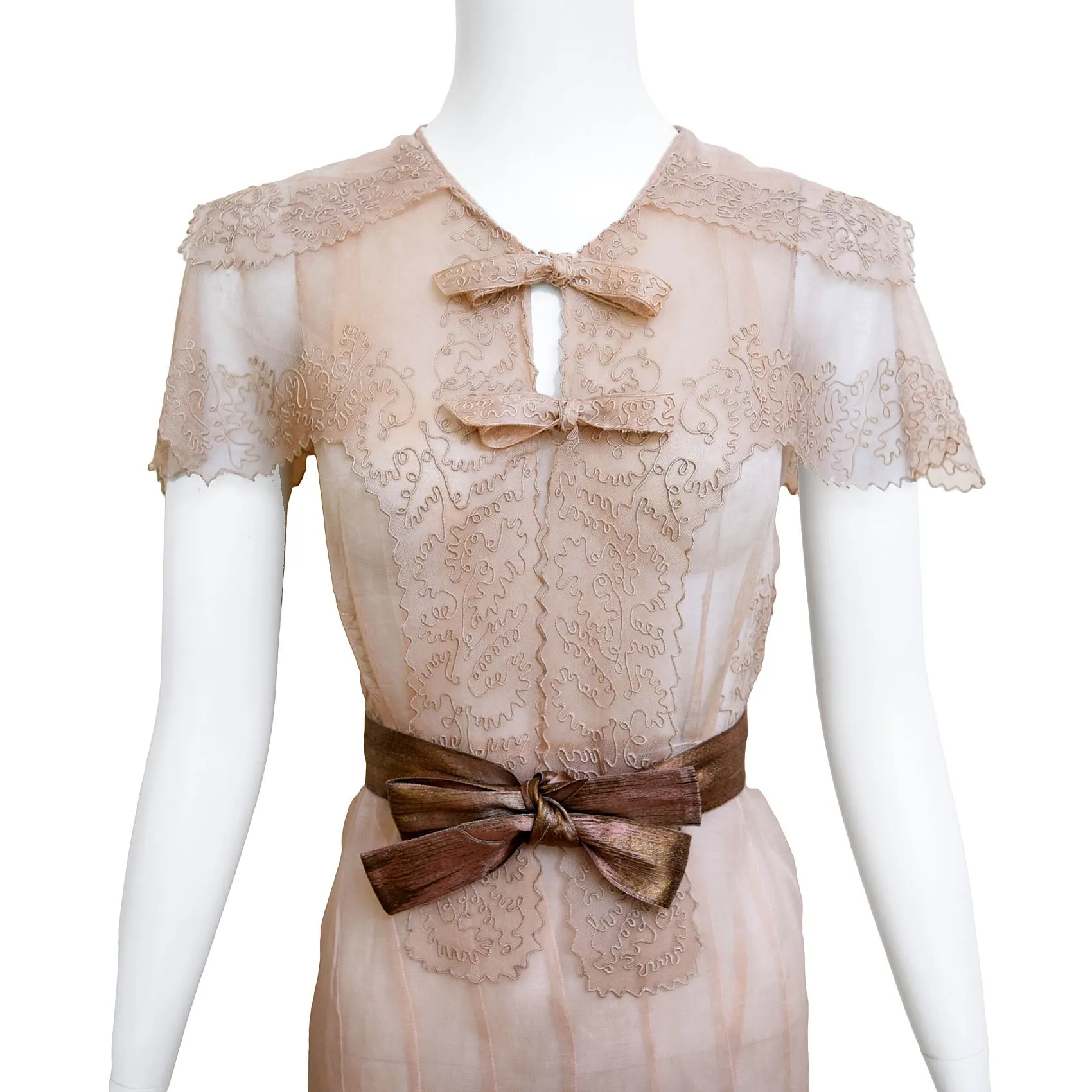 1930s Soutache Trimmed Organza Dress