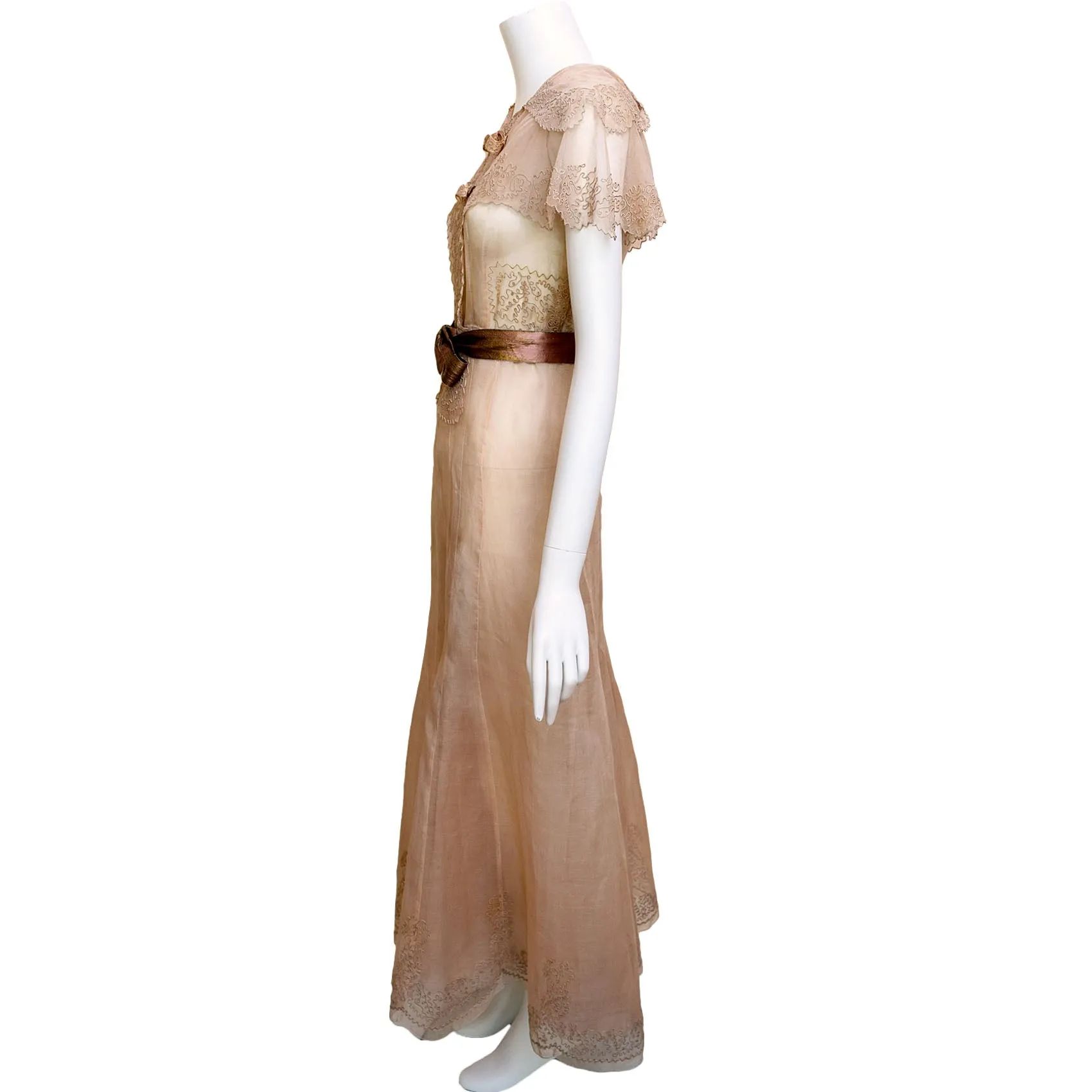 1930s Soutache Trimmed Organza Dress
