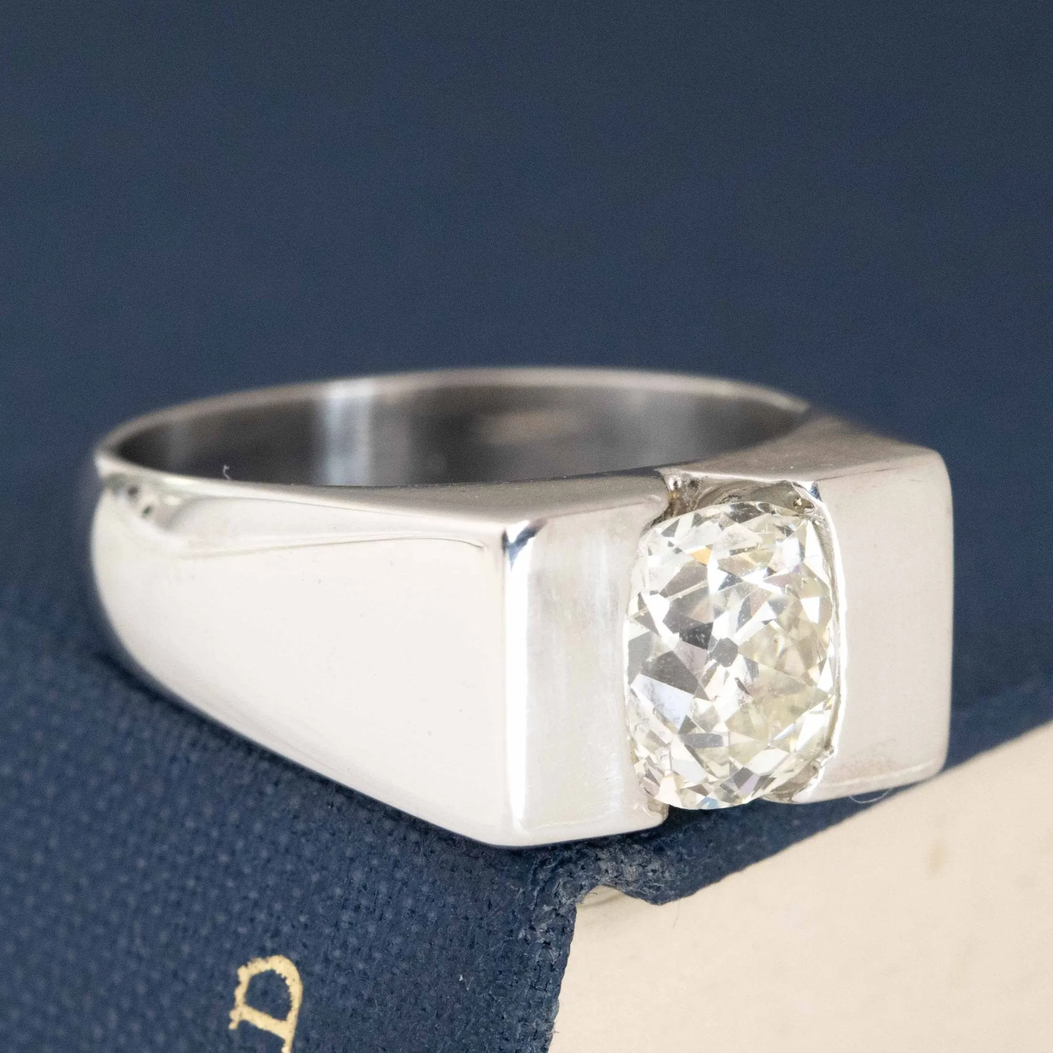 2.04ct Elongated Old Mine Cut Diamond Mod Solitaire, French, GIA F SI2