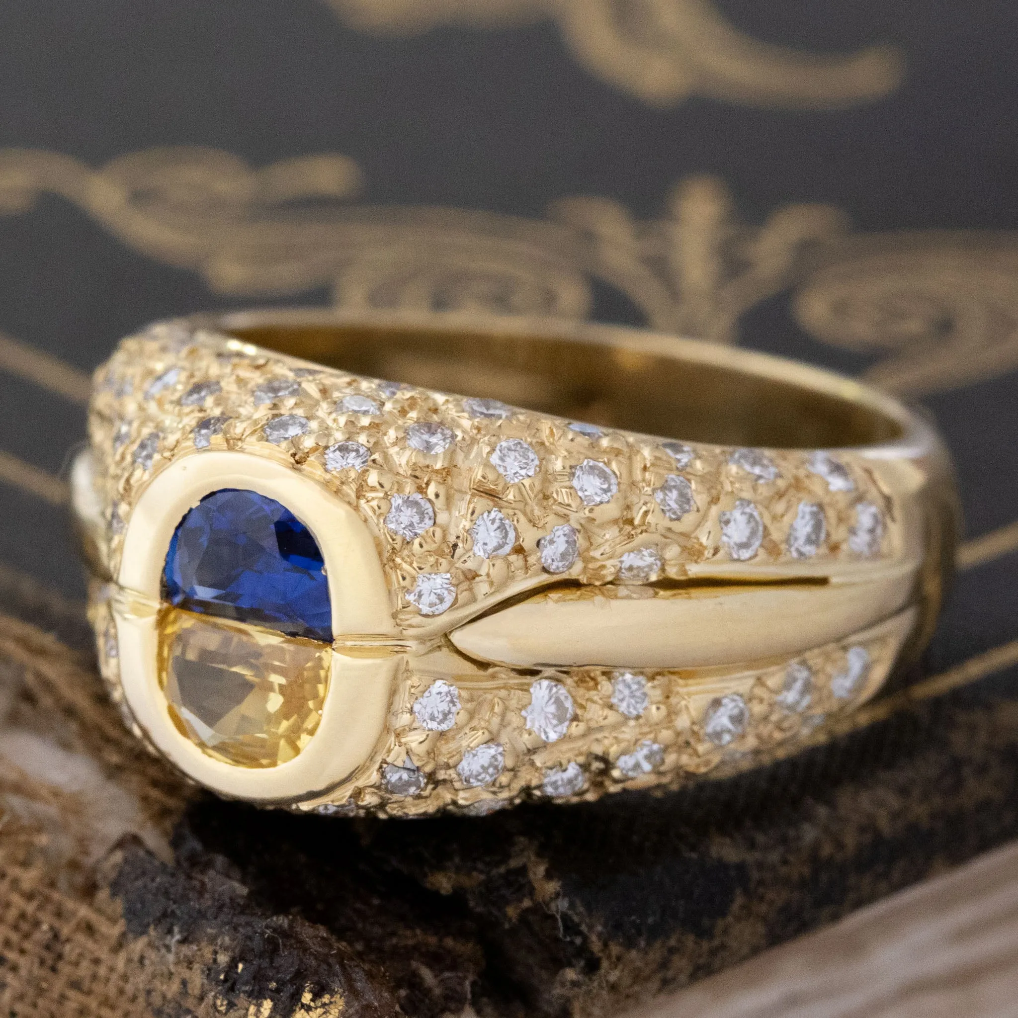 2.80ctw Vintage Half Moon Twin Stone Sapphire & Diamond Cluster Ring