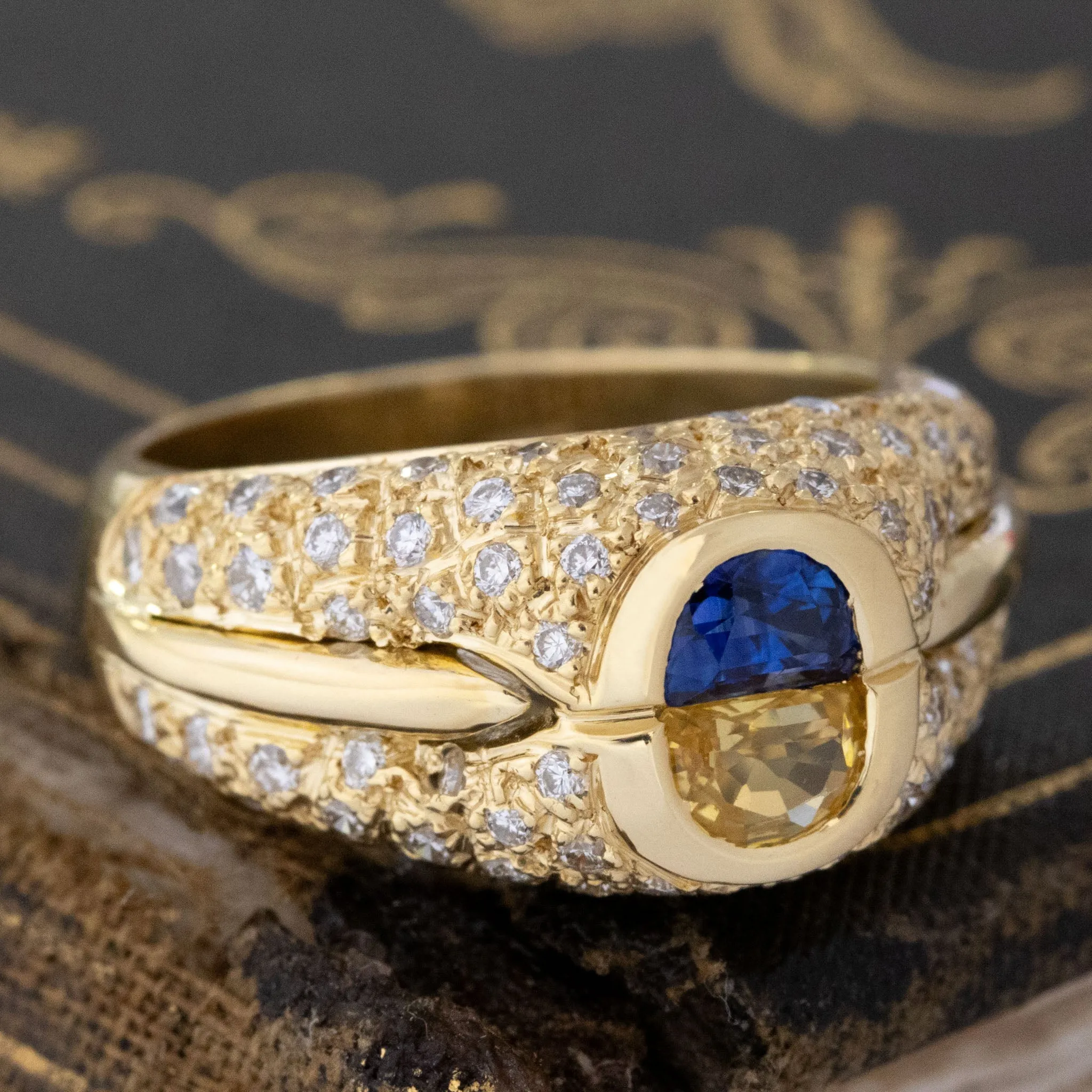 2.80ctw Vintage Half Moon Twin Stone Sapphire & Diamond Cluster Ring