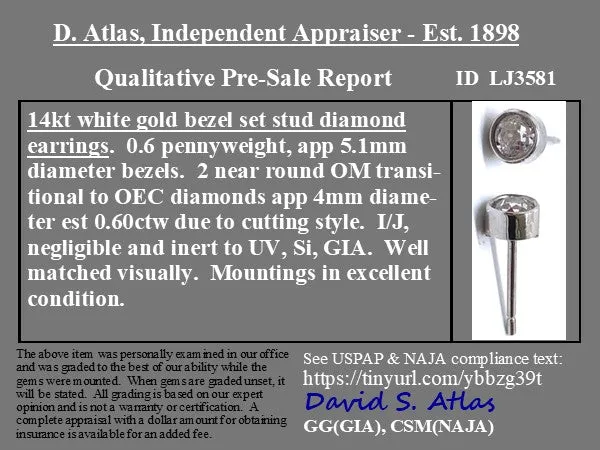.60ctw Old Mine Cut Diamond Bezel Stud Earrings