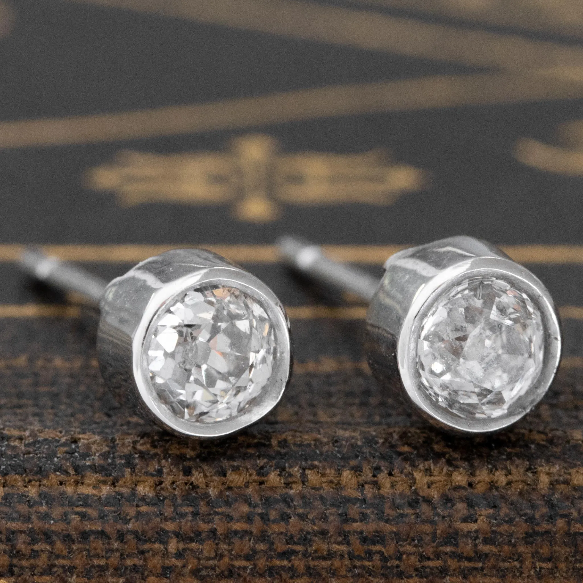 .60ctw Old Mine Cut Diamond Bezel Stud Earrings