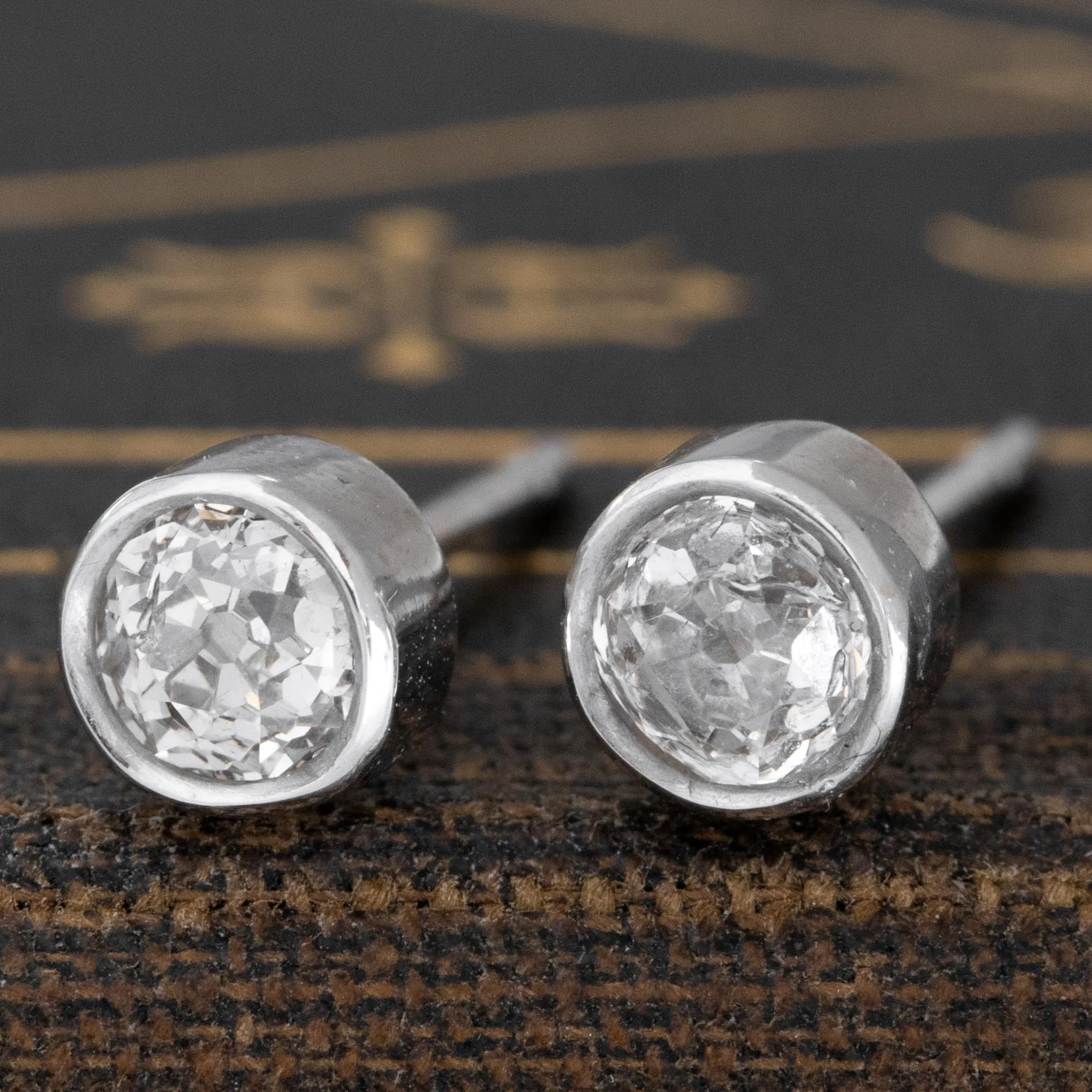 .60ctw Old Mine Cut Diamond Bezel Stud Earrings
