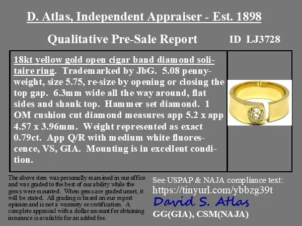 .79ct Old Mine Cut Diamond Open Cigar Band