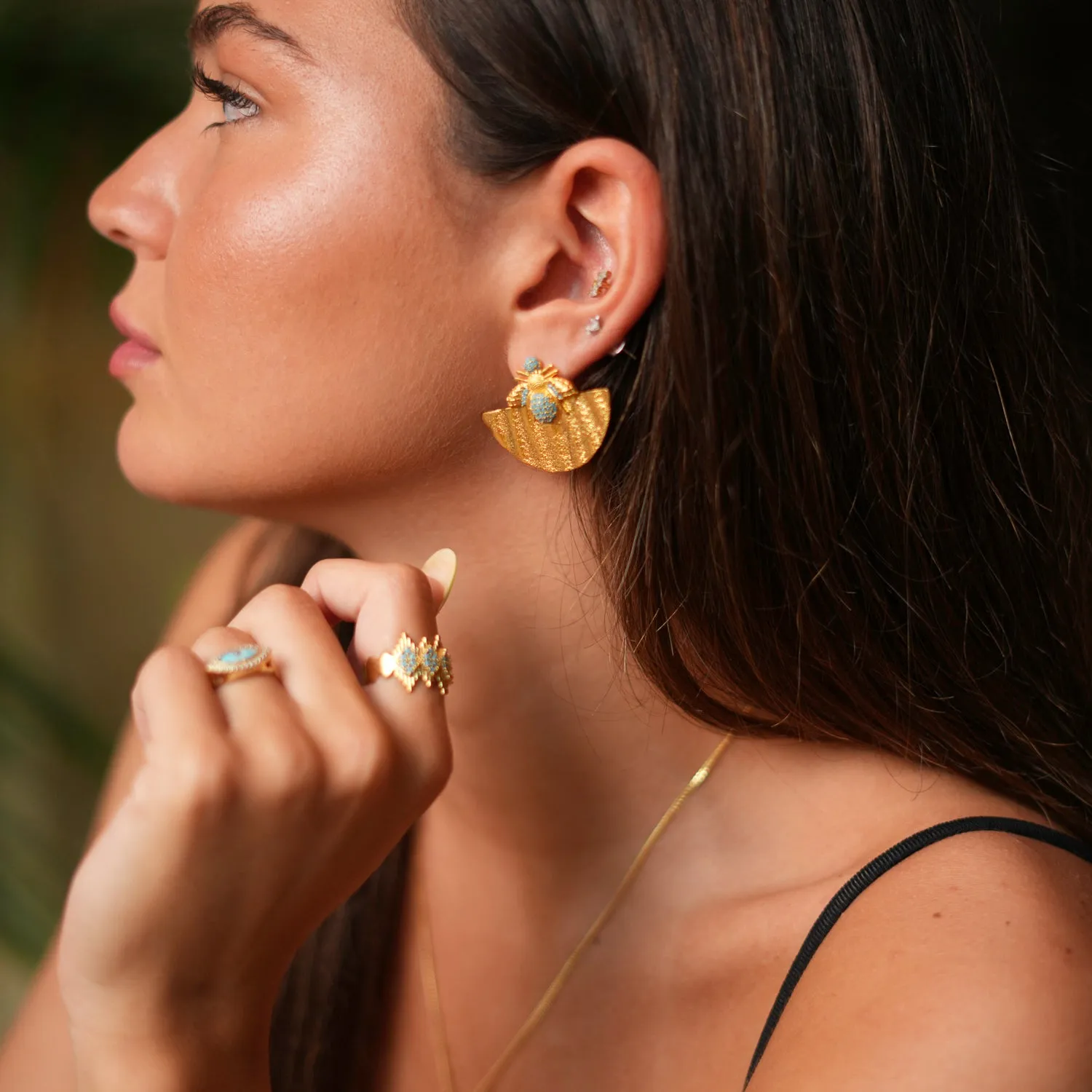 Abundance Honey Bee Turquoise & Gold Chunky Earrings