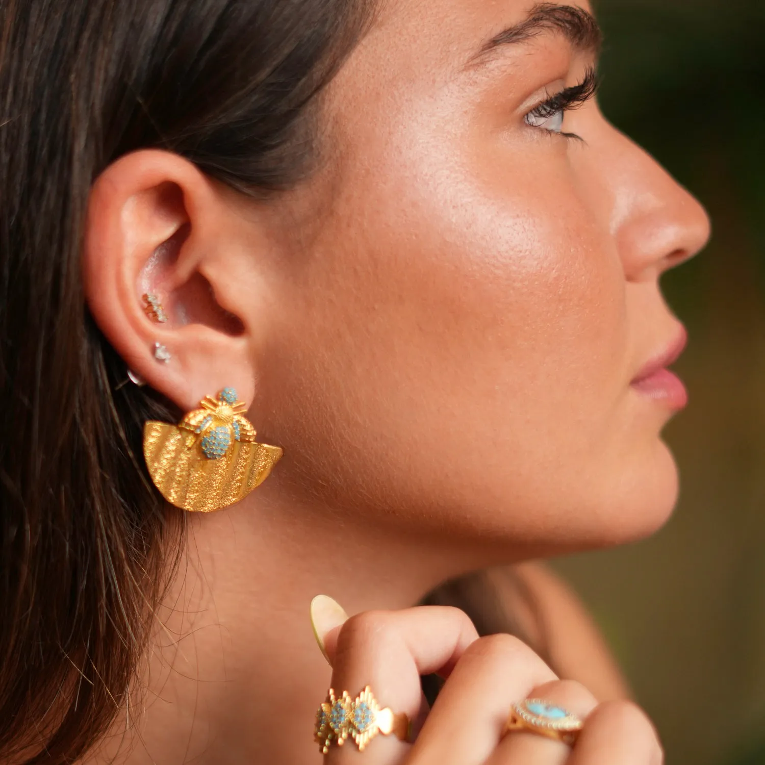 Abundance Honey Bee Turquoise & Gold Chunky Earrings