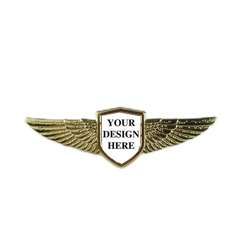 Air Force Wings Pin with Custom Shield Logo - 2.75 inch