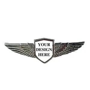 Air Force Wings Pin with Custom Shield Logo - 2.75 inch